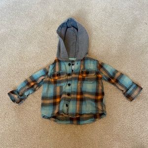 Oshkosh Bgosh blue and orange hooded flannel